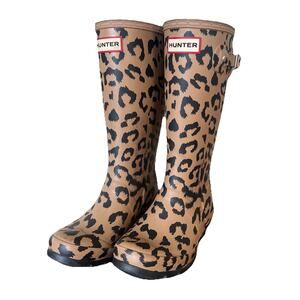 Hunter Kids Rain Boots Leopard Print Brown Black Size 13 Waterproof Tall Wellies